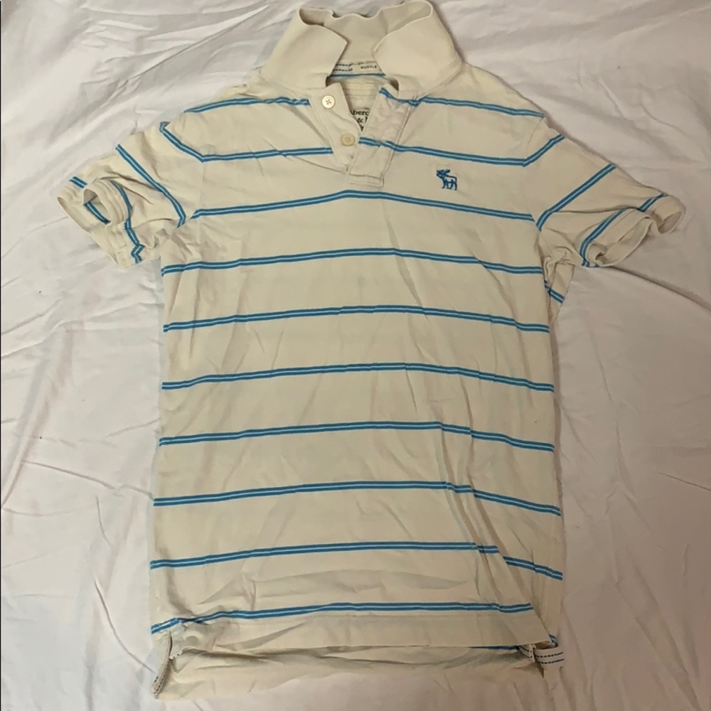 Cream Abercrombie & Fitch Polo With Blue Stripes